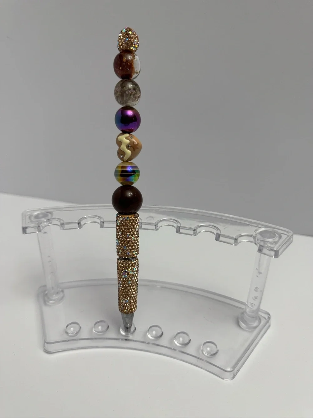 Beaded Crystal Accent Ballpoint Pen in Brown and Iridescent Colors